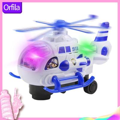 Kids Police Helicopter Car Toy with Lights and Music Battery Operated Automatic Bump and Go Rescue Vehicle Car