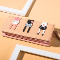 OKDEALS กระเป๋าคลัตช์สามแมวสำหรับผู้หญิง,ที่ใส่บัตรกระเป๋าเงินกระเป๋าใส่เหรียญแบบยาวสร้างสรรค์