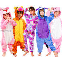 Animal Onesies Kids Stitch Unicorn Panda Tiger Totoro Pig Cartoon Animal Pajamas Child Girls Boys Flannel Sleepwear