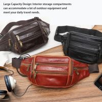 Leather Chest Shoulder Fashion Waist Bags Wallet Men s Waterproof Fanny Pack Multi-pocket Running Travel Bag Black Running Belt