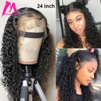 Curly Human Hair Wig Lace Front Wigs Deep Wave Frontal Wig Brazilian For Black Women Pre Plucked Loose Natural Water Afro Remy Gift ของขวัญ