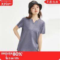 GIORDANO Women T-Shirts 100% Slub Cotton Simple Basic Tee V-Neck Short Sleeve Solid Color Summer Comfort Casual Tshirts 05323411