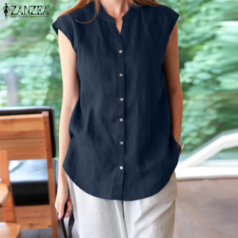 ZANZEA Summer Casual Tank Tops Sleeveless Solid Blouse O-Neck Vest