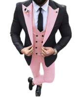 Black Jacket Pink Lapel Pink Vest Pant Groom Tuxedo Wedding Costume Homme Men Suits Terno Masculino Slim Fit 3 Pieces Blazer