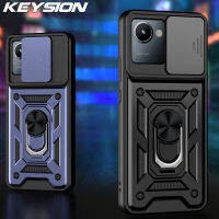 เคสกันกระแทก KEYSION สำหรับ Realme C30สไลด์ป้องกันเลนส์กล้องขาตั้งโทรศัพท์โทรศัพท์ด้านหลังเคสสำหรับ OPPO Realme Narzo 50i Prime