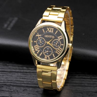 Ladies Luxury Business Watch, Ladies Roman Numeral Gold Stainless Steel Watch