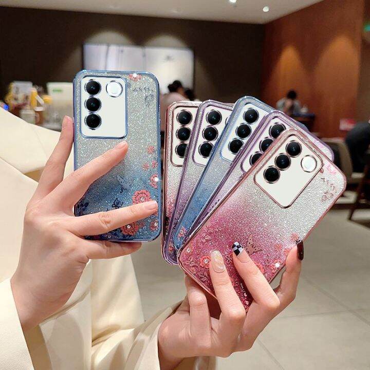 เคสกลิตเตอร์-v23-v25e-สำหรับ-vivo-v29-v27-v27e-v23e-5g-4g-2023-2022ฝาหลังอ่อนนุ่มเคสกันกระแทกมือถือแวววาวซิลิโคน-tpu-ยืดหยุ่นป้องกันดอกไม้ไล่ระดับสี