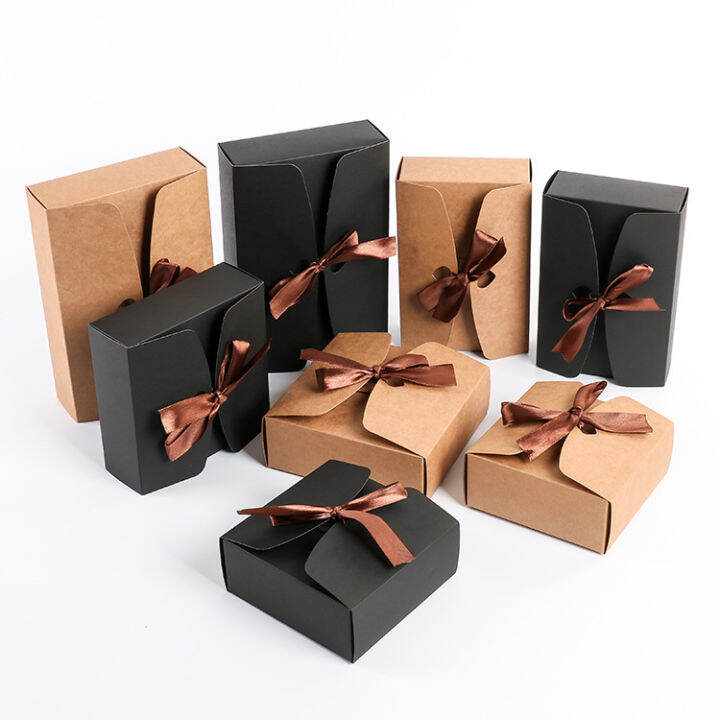 Kraft Paper Gift Box Brown Black Color Rectangular Gift Box With Ribbon ...