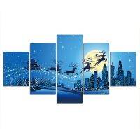 Lizhanmin 5Pcs Christmas Reindeer Santa ภาพวาดผ้าใบ Art โปสเตอร์5แผง Modern Abstract Wall HD พิมพ์ภาพตกแต่งบ้าน