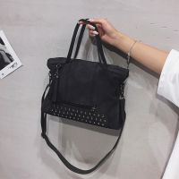 ZZOOI Nubuck Leather Rivets Tote Handbag for Women Thread Shoulder Crossbody Bag with Tassel Messenger Bag Female Large Top Handle Bag