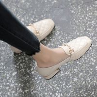 ☏ Real soft leather single shoes womens loafers 2023 spring new womens shoes soft leather thick heel British style square toe small leather shoes for women