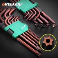 GREENER 9ชิ้น Doubleend L ประเภทไขควงฐานหกเหลี่ยมชุดประแจมืออัลเลนคีย์แบนหกเหลี่ยม Torx หัวดาวชุดเครื่องมือประแจ