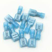 100PCS FDFN2 250 nylon all insulated male terminal 6.3 insert spring cold pressed wiring terminal  ear blue color