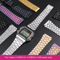 ۩✥✆ สายนาฬิกาโลหะสี่เหลี่ยมเล็กวินเทจเหมาะสำหรับ Casio A159W-N1 A158WA A168 สายนาฬิกาสแตนเลส 18 มม.