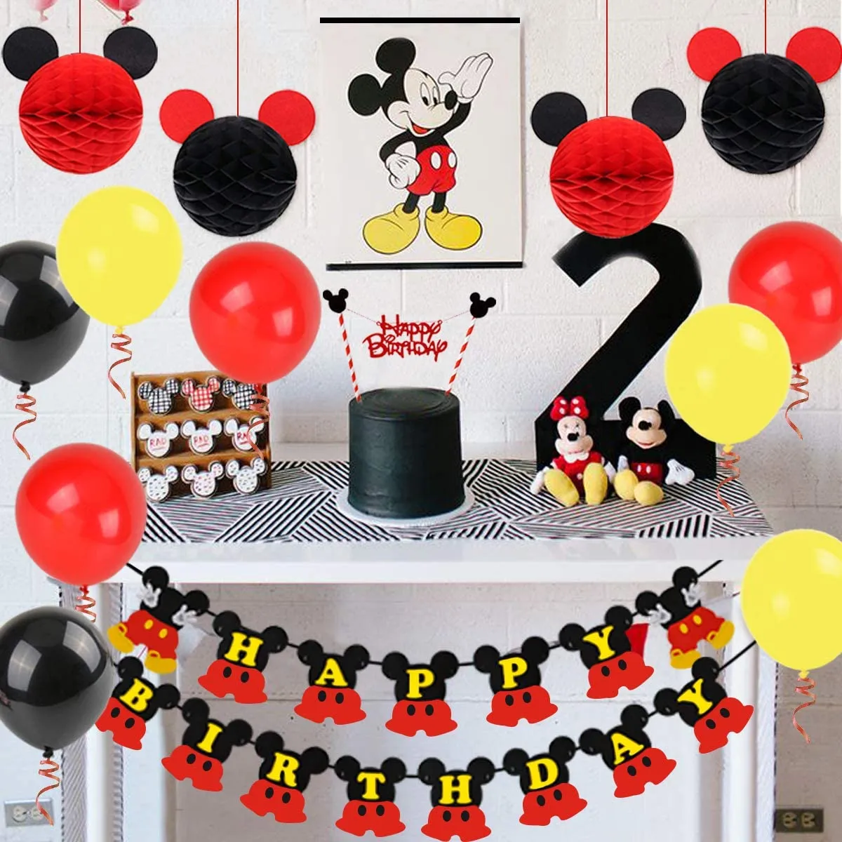 SURSURPRISE Mickey Birthday Party Decoration, Red Black Happy Birthday  Banner,mickey Paper Honeycomb Ball, Cake Topper For Boy Girl 1st 2nd 3rd  8th 10th Birthday Party Supplies | Lazada PH