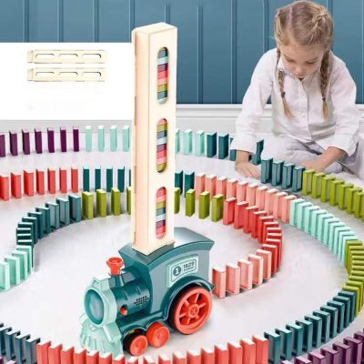 Kids Electric Domino Train Car Set Sound and Light Automatic Laying Domino Building Game Brick Blocks Educational DIY Toy Gift