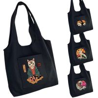 Pure Cotton Shopping Bag Women Bag Animation Japan Cat Printed Portable One-shoulder Shopping Bags Grocery Storage Tote Bag