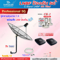 Thaisat C-Band 1.5M (ขางอ 100 cm.Infosat) + Infosat LNB C-Band 5G 2จุด รุ่น CG-2 + PSI S3 HYBRID 2 กล่อง พร้อม สายRG6 40 m.x2