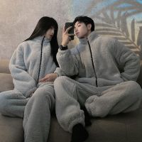 【JH】Winter Pajamas Women Coral Fleece Homewear Suit Couple Long Pijama Men Thickened Velvet Warm Soft Comfortable Pajamas Set