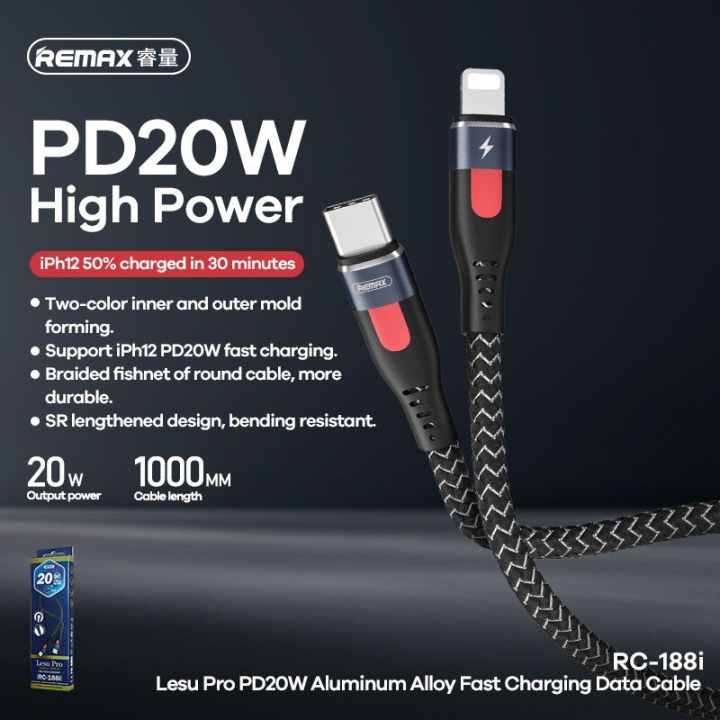 remax-rc-188i-lesu-pro-data-cable-สายชาร์จ-pd-20w-type-c-to-ip