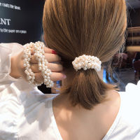 【cw】 Korean Dongdaemun Jewelry Headband Womens Gold String Beaded tail Headband Hair Updo over Pearl Hair Elastic Hair Ring ！