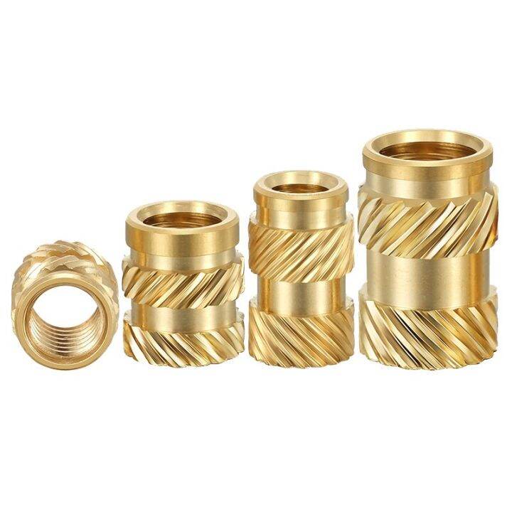 50ชิ้น-m4-m5-m6ทองเหลืองร้อนละลายสิ่งที่ใส่เข้าไปถั่วกระทู้ทองแดง-knurled-เกลียวแทรกฝังถั่ว
