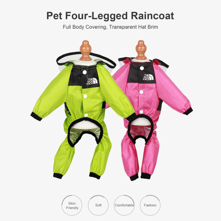 เสื้อกันฝนสุนัขน่ารักกันน้ำได้น้ำหนักเบาเต็มรูปแบบเสื้อแจ็คเก็ตกันฝนสัตว์เลี้ยงสี่ขาพร้อมฮู้ด
