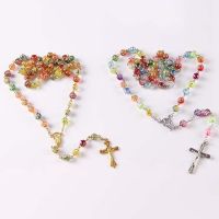 6mm Colorful Resin Bead Rosary Pendant Necklace Alloy Cross  Mary Centrepieces Christian Catholic Religious Jewelry Fashion Chain Necklaces