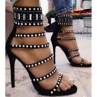 Luxury Rhinestones Sandals Boot Women High Heels Fashion Hollow Out Pearl Design Gladiator Sandals Women Stiletto Party Shoes