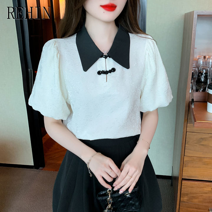 rehin-เสื้อผู้หญิงแขนสั้น-แฟชั่นใหม่ฤดูร้อนหรูหราอเนกประสงค์เกาหลีห่วงยางรัดแขน