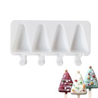 ♙☢❒ Silicone Ice Cream Mold Ice Maker 4 Holes Popsicle Cube Chocolate Tray Molds Gem Mould Triangle Ice Cream Gift Baking tools