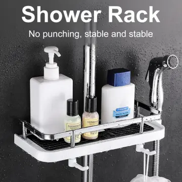 Hot Bathroom Removable Shower Caddy Soap Organizer Chrome Shelf Pole  Storage Holder Without Punching