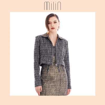 [MILIN] Cropped collared tweed long sleeves jacket เสื้อครอปแจ็คเก็ตผ้าทวีตแขนยาว / Cypress Jacket