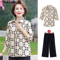 Middle-aged mothers short-sleeved summer jacket middle-aged and elderly foreign style 2023 new chiffon womens two-piece suit