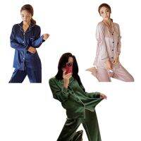 Women Plus Size Long Sleeve+Long Pants Sleepwear Homewear Night Wear V-neck Pajamas Sets