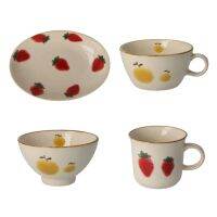 Japan imported minoyaki cute strawberry mug oatmeal cup rice bowl deep vegetable dish oval dish ceramic tableware