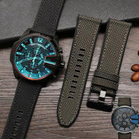 Nylon Black Green Watchband for Diesel DZ4500 DZ4506 DZ7420 Nylon Canvas Silicone Bottom Outdoor Men Watch Strap 24mm 26mm 28mm