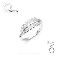 New! (925S) แหวนเงินแท้ แหวนใบมะกอก แหวนเพชร แหวนเพชรสวิส เพชร CZ Sterling Silver Ring 6