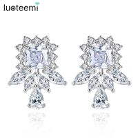 LUOTEEMI Elegant Big Stud Earrings CZ Korean Bridal Wedding Flower Cubic Zirconia Daily Wear Earring New Fashion Accessories