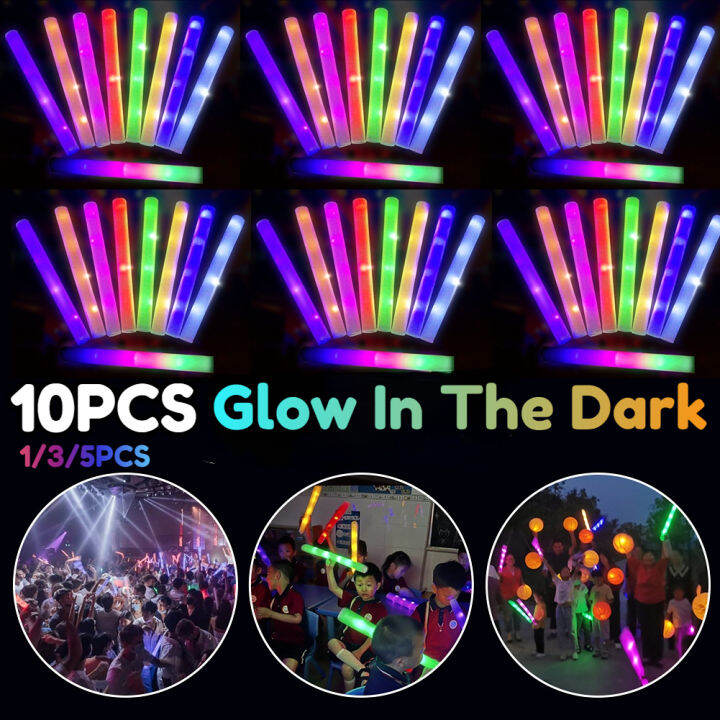 10pcs Wedding Glow Sticks Bulk Colorful LED Foam Stick Glow Sticks Cheer  Tube Glow In The Dark Light For Birthday Party Concert