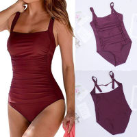 2022 Swimsuit Women Tummy Control Swimwear Plus Size Bathing Suit Ruched Monokini Vintage Solid Summer Beachwear 2XL