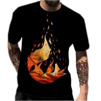 Clic Versatile Black Mens T-shirt Flame Fox 3D Print T shirts New Fashion Man Hip Hop Short Sleeve Cal Round Neck Top 6XL