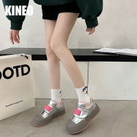 KINEO รองเท้าผ้าใบรองเท้าใส่เดิน MODE Korea หนาสำหรับผู้หญิง,รองเท้าหนังลำลองสีขาว Comfort แบบรองเท้ากีฬาพื้นรองเท้าหนา