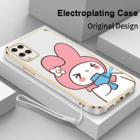 Sanrio เคสฝาหลังชุบสี่เหลี่ยมเนื้อนิ่มสำหรับ OPPO A54 A55 A53 A72 A73 A74 A76 A83 A92 A92S F19 Reno6 Lite Reno4 Z 5G เคสซิลิโคนเคสมือถือขอบตรงบางพิเศษคลาสสิก