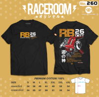 RACEROOM เสื้อยืดคอกลม สีดำ ไม่ย้วย Cotton100  ลาย  RB-26-DETT -260