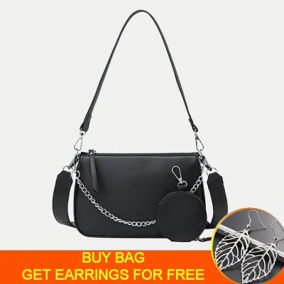 Fashion Chains Hobo Shoulder Bags for Women Black PU Leather Crossbody Handbags with Purse Female New Design Pouch Bag