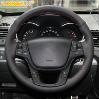 AOSRRUN Black Leather Hand-stitched Car Steering Wheel Cover For Kia Sorento 2009-2014 2012 2013 2010 2011 Car Accessories