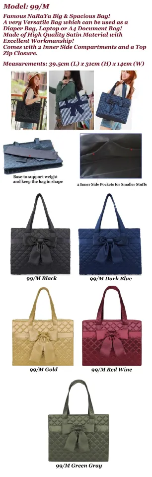 Instock! Authentic NaRaYa A4 Document Travel Spacious Shoulder Bag Satin  Ribbon NBS99 Series Small Medium Large