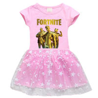 Fortnites ชุดเดรสลูกไม้แขนสั้นเครื่องแต่งกายนักเรียนไม่แพงสำหรับฤดูใบไม้ผลิฤดูใบไม้ร่วงชุดเดรสเจ้าหญิงผ้าฝ้ายมูนสตาร์สำหรับเด็กเล็กเด็กผู้หญิง0000