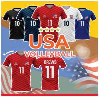 เสื้อแขนสั้นพิมพ์ลาย(หน้า-หลัง) SENSEI ลายVNL-USA1 #เสื้อวอลเลย์บอล #เสื้อกีฬา ใส่ได้ทั้งชายและหญิง